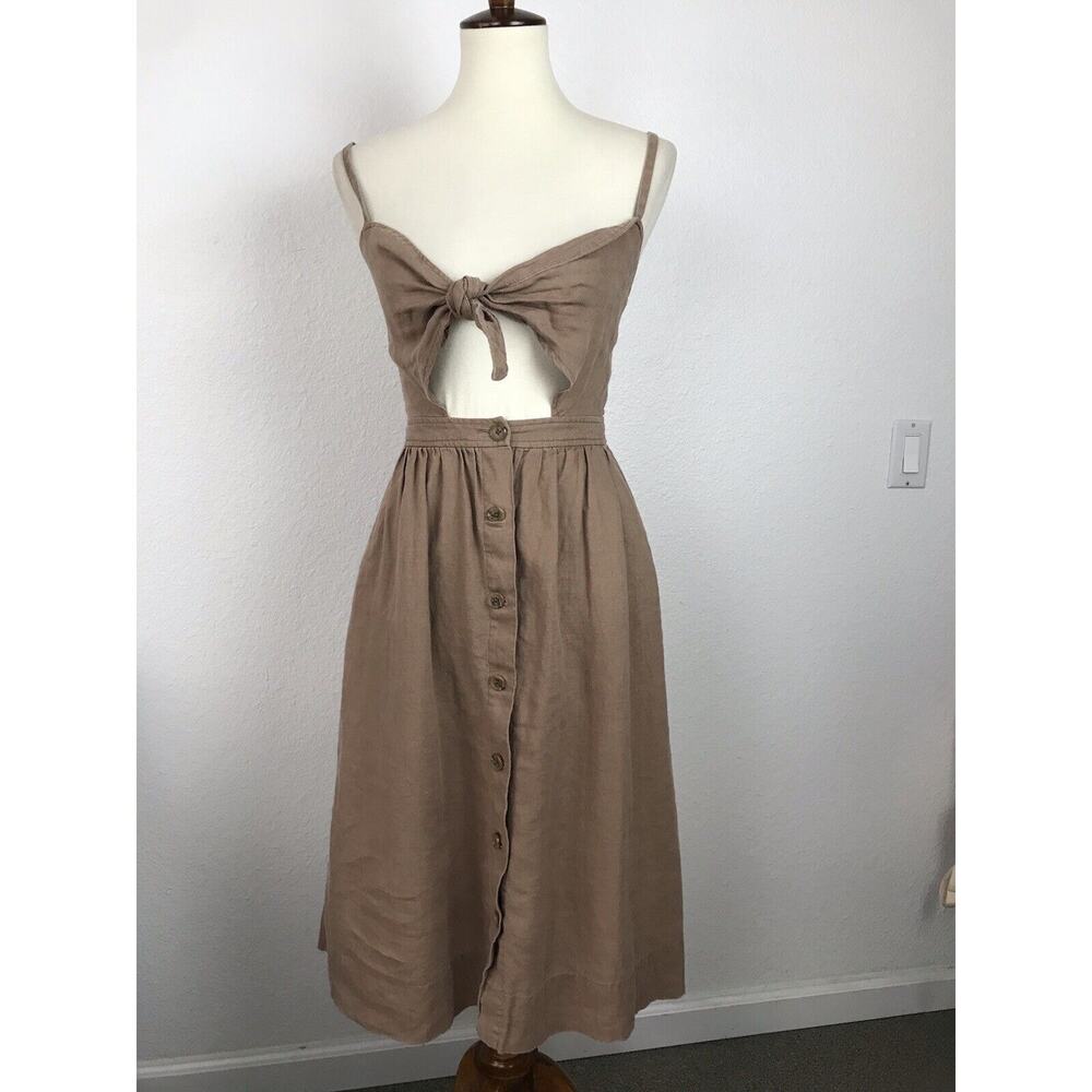 Aritzia Wilfred Tie Front Cut Out Smocked Sun Dress Knee Length